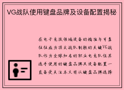 VG战队使用键盘品牌及设备配置揭秘